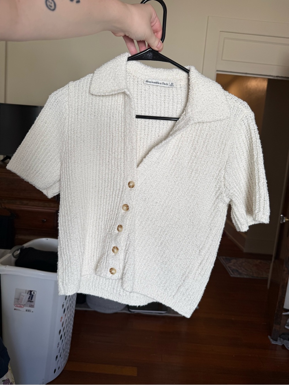 Abercrombie & Fitch knitted short sleeve blouse / XS / ivory